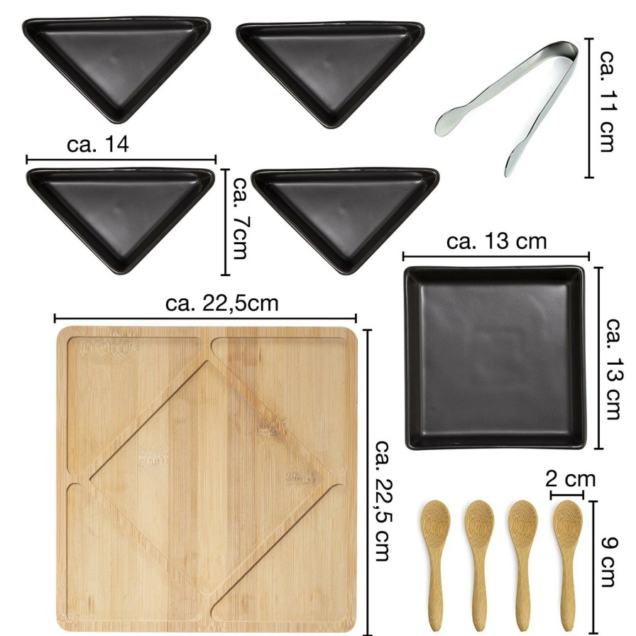 Dipschalen | Moritz UND Moritz Bambus Brettchen Mit 5 Schwarzen Schalen Eckig