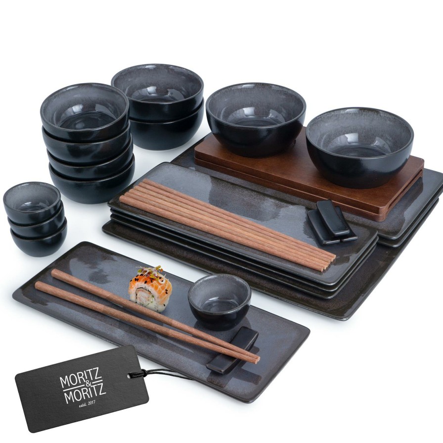 Sushi-Geschirr | Moritz UND Moritz Vida 29Tlg Sushi Teller Anthrazit Asia Geschirr Set