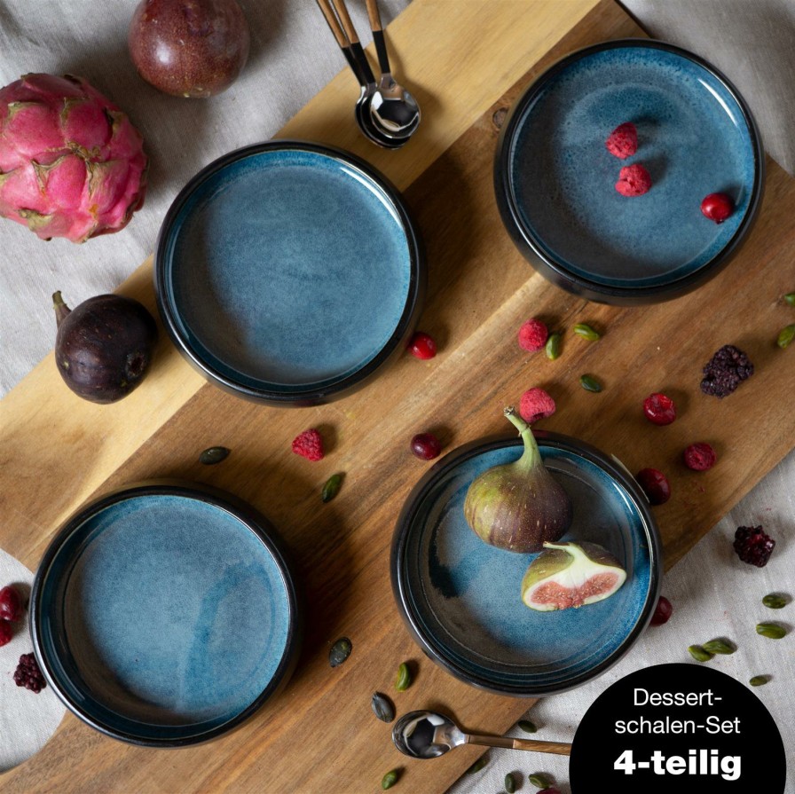 Schalen | Moritz UND Moritz Solid 4X Dessert Schale Blau Geschirr Set Reaktiv