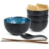 Schalen | Moritz UND Moritz Solid 4X Ramen Schalen Blau Reaktiv Inkl. Deckel Und Loffel