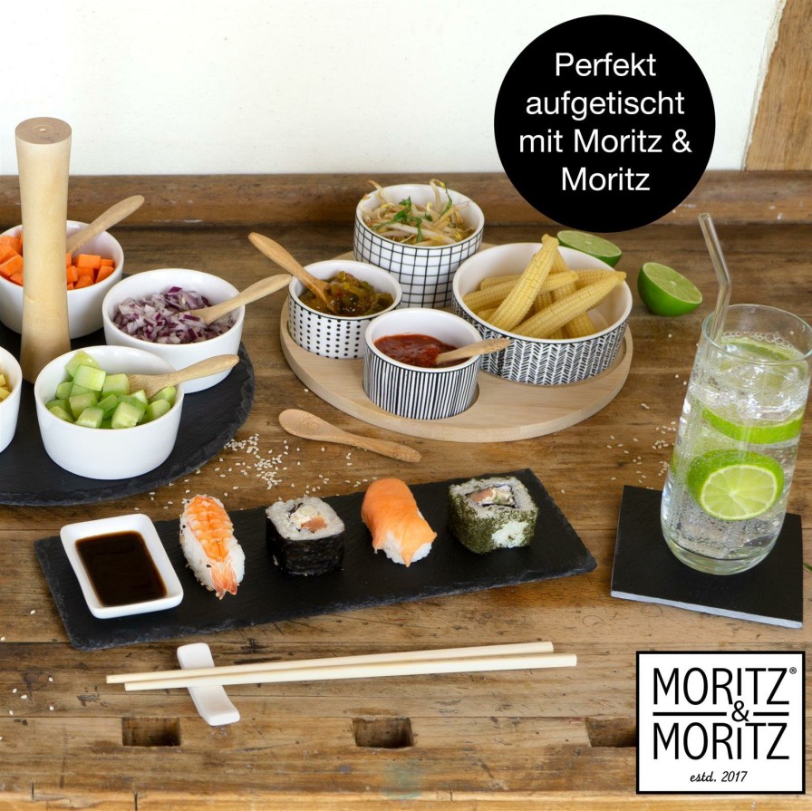 Kuchenutensilien | Moritz UND Moritz Schieferset Peppermint Schiefer Untersetzer Eckig Mit Glas Strohhalmen Und Kreide