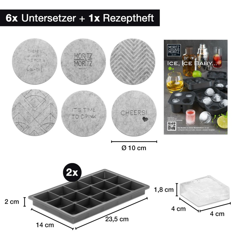 Kuchenutensilien | Moritz UND Moritz 2X Eiswurfelformen Eckig Fur 15 Eiswurfel Inkl. Untersetzer Und Rezeptbuch