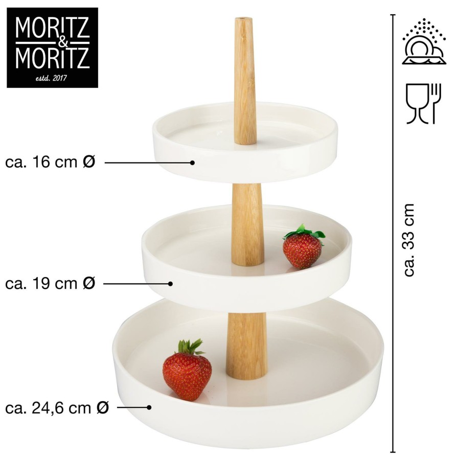 Etageren | Moritz UND Moritz Etagere Rund 3-Stufig Weis Mit Holz Stange