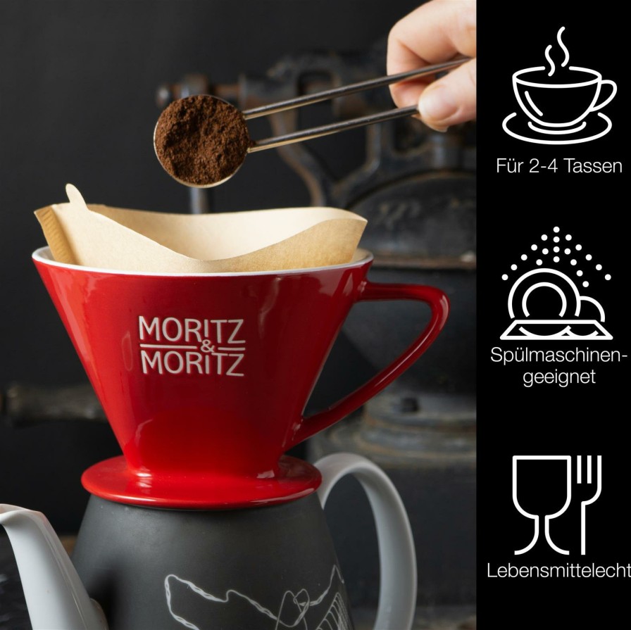 Kuchenutensilien | Moritz UND Moritz Kaffeefilter Grose 4 Rot Inkl. 10 Kaffeefilter