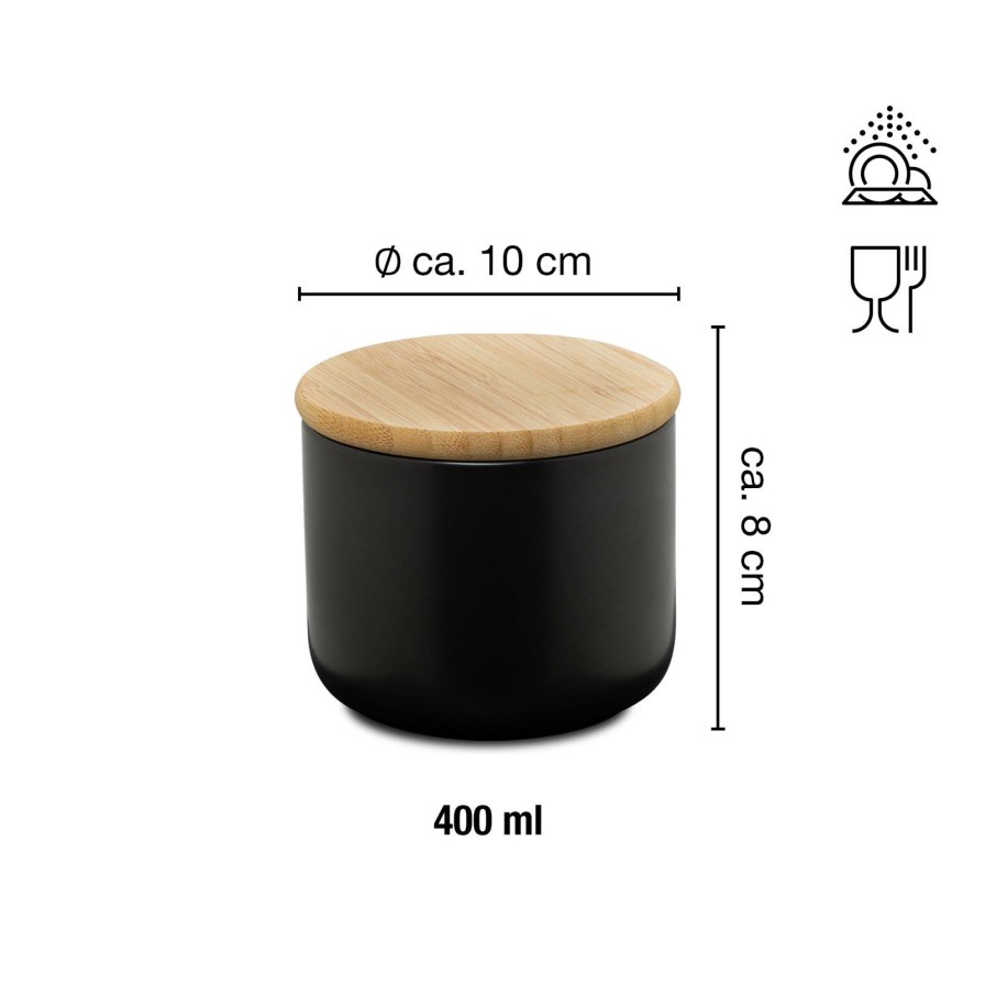 Kuchenaufbewahrung | Moritz UND Moritz Keramik Aufbewahrungsbecher Klein Mit Bambusdeckel Schwarz