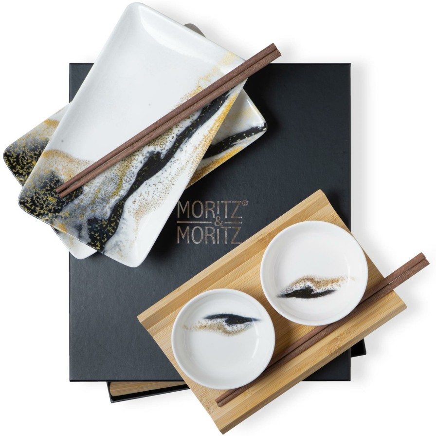 Sushi-Geschirr | Moritz UND Moritz Sushi Set 10Tlg Marmor Schwarz / Gold