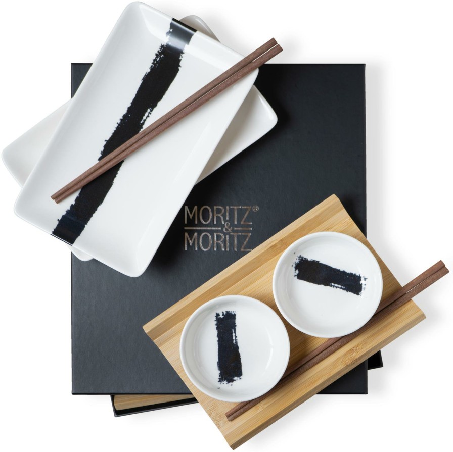 Sushi-Geschirr | Moritz UND Moritz Sushi Set 10Tlg Pinselstrich Schwarz