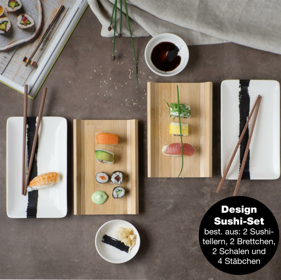 Sushi-Geschirr | Moritz UND Moritz Sushi Set 10Tlg Pinselstrich Schwarz