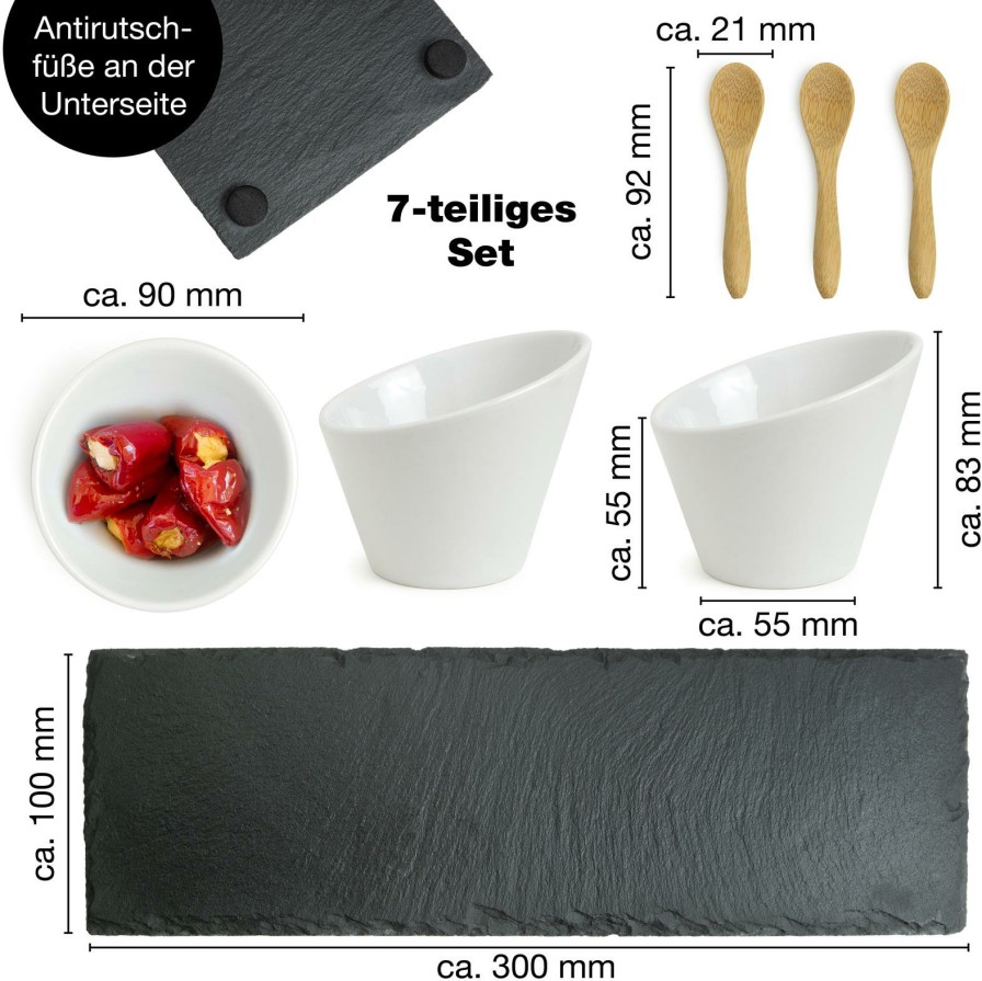 Dipschalen | Moritz UND Moritz Schieferset Oregano Schieferplatte Mit 3 Ovalen Schalen