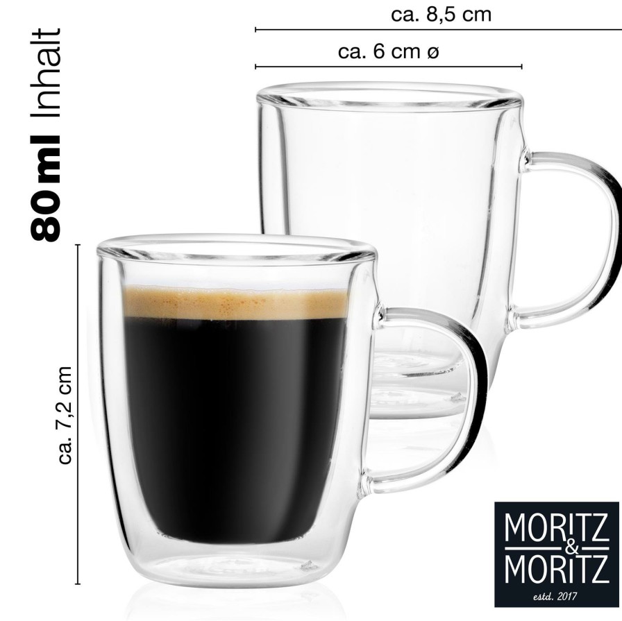 Thermoglaser | Moritz UND Moritz Doppelwandige Espressoglaser Mit Henkel 2X80Ml