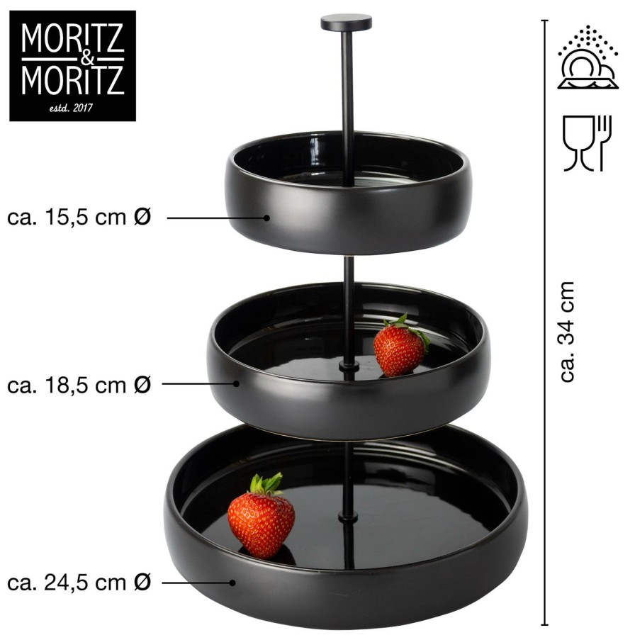 Etageren | Moritz UND Moritz Etagere Rund 3-Stufig Steingut Schwarz