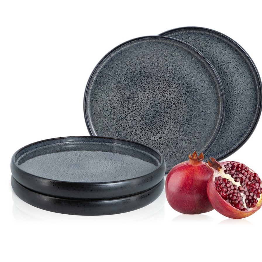 Teller | Moritz UND Moritz Solid 4X Dessert Teller Grau Geschirr Set Reaktiv