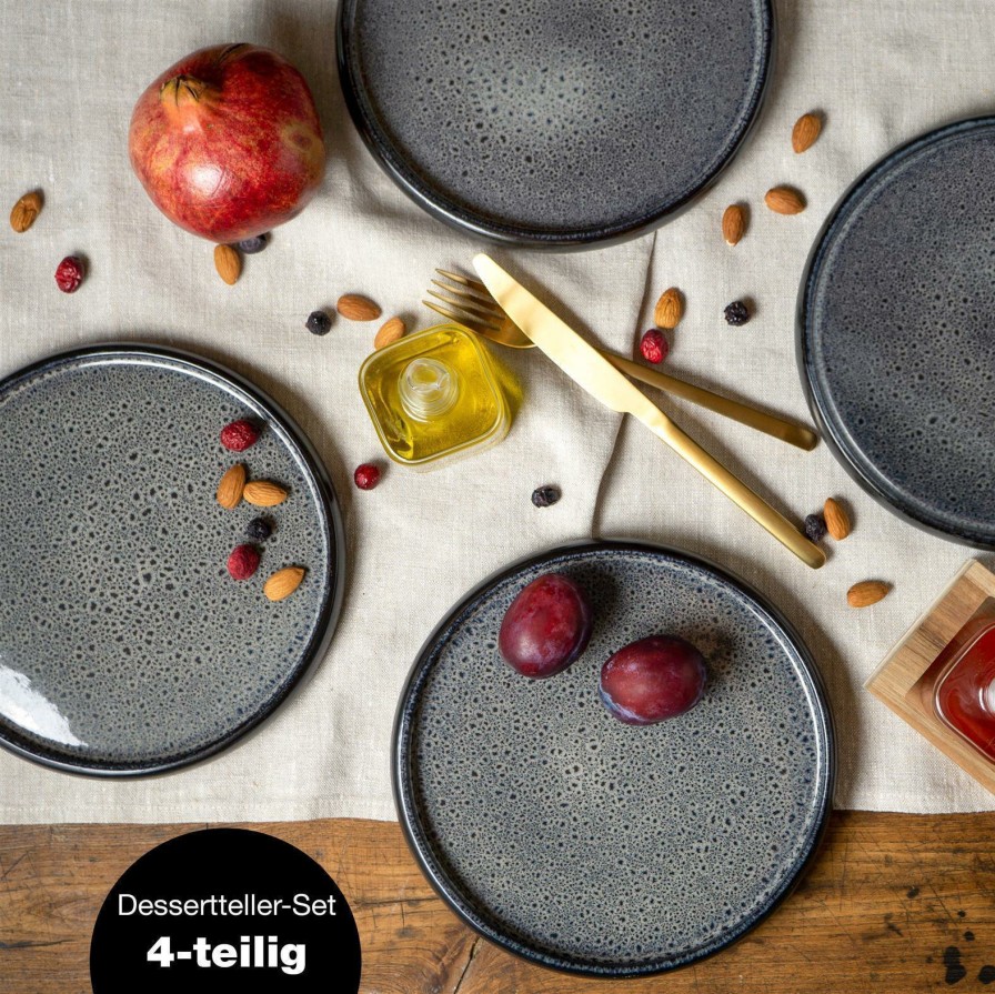 Teller | Moritz UND Moritz Solid 4X Dessert Teller Grau Geschirr Set Reaktiv