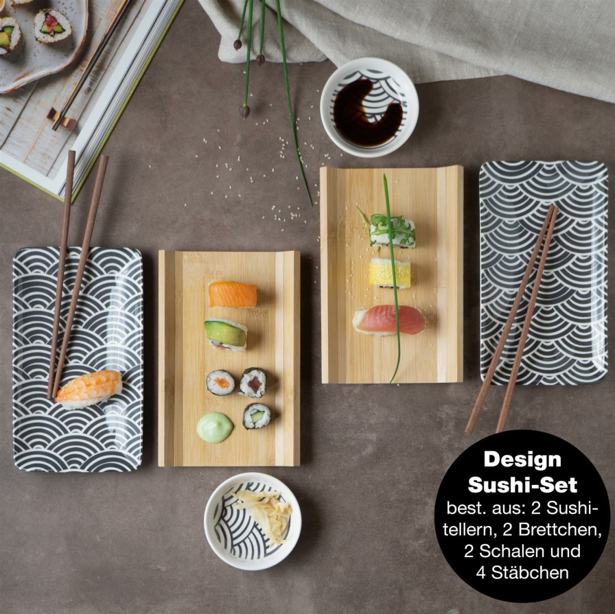 Sushi-Geschirr | Moritz UND Moritz Sushi Set 10Tlg Schwarze Bogen