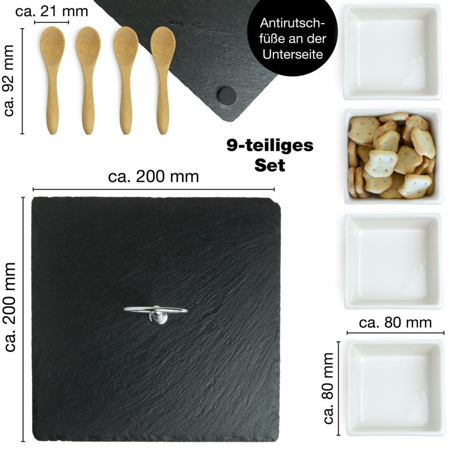 Dipschalen | Moritz UND Moritz Schieferset Saffron Schieferplatte Mit 4 Eckigen Schalen