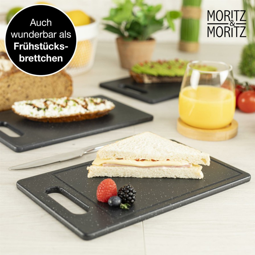 Schneidebretter | Moritz UND Moritz 2X Schneidebretter Mit Saftrille Aus Kunststoff In Granitoptik Schwarz 25 X 15 Cm