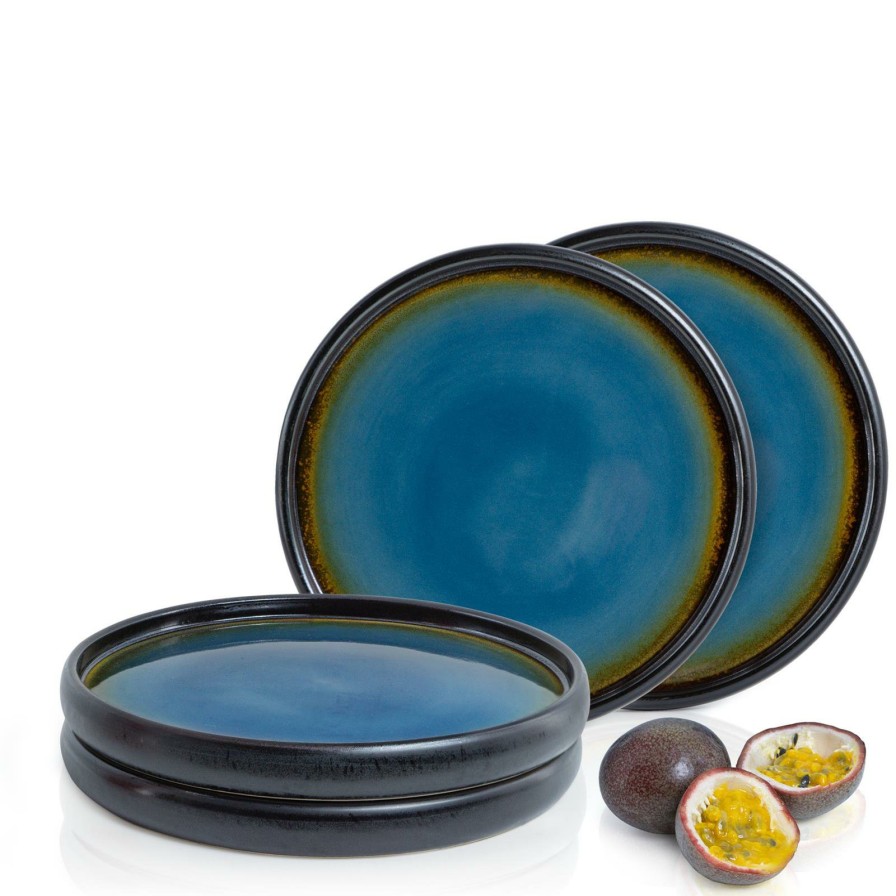 Teller | Moritz UND Moritz Solid 4X Dessert Teller Blau-Braun Geschirr Set Reaktiv