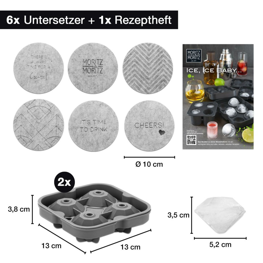 Kuchenutensilien | Moritz UND Moritz 2X Eiswurfelformen Diamanten Inkl. Untersetzer Und Rezeptbuch