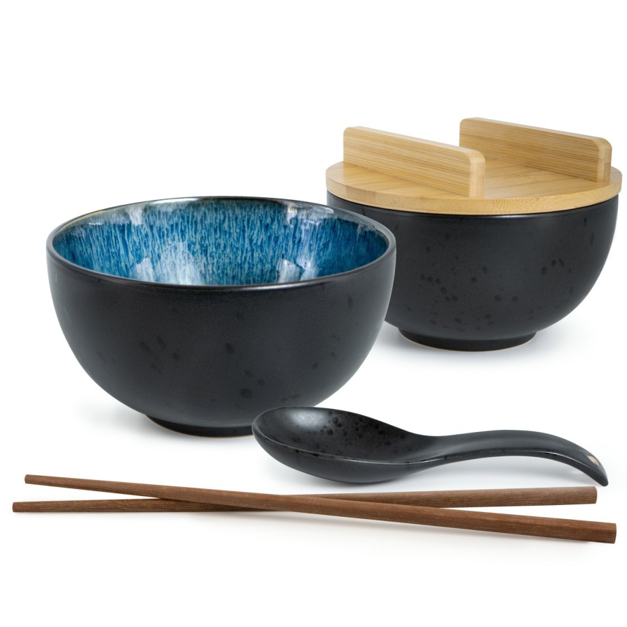 Schalen | Moritz UND Moritz Solid 2 Er Set Ramen Blau Reaktiv Inkl. Deckel Und Loffel