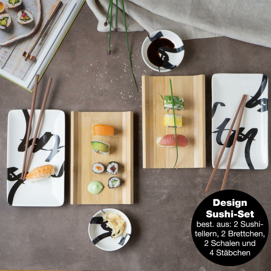 Sushi-Geschirr | Moritz UND Moritz Sushi Set 10Tlg Pinselschrift Schwarz