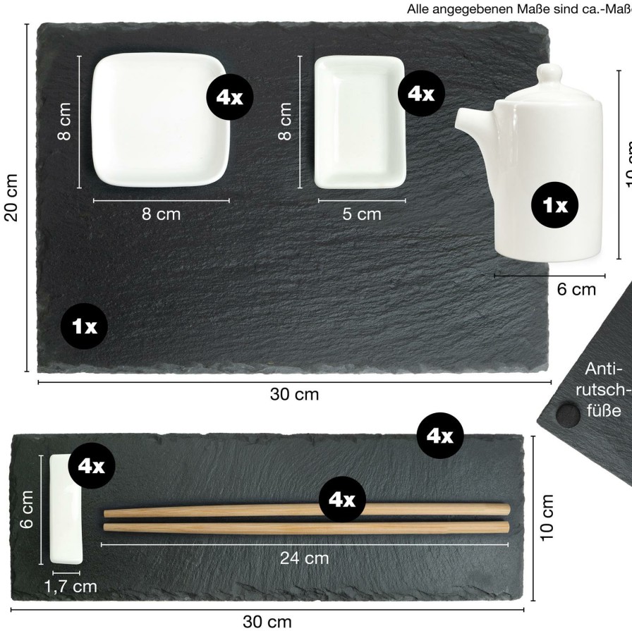 Sushi-Geschirr | Moritz UND Moritz 22Tlg Schiefer Sushi Set