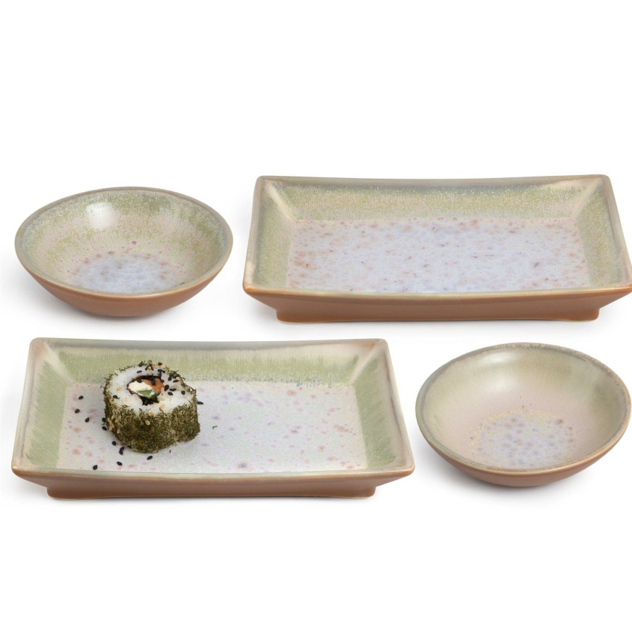 Sushi-Geschirr | Moritz UND Moritz 4X Sushi Teller Beige-Lila Asia Geschirr Set Reaktiv