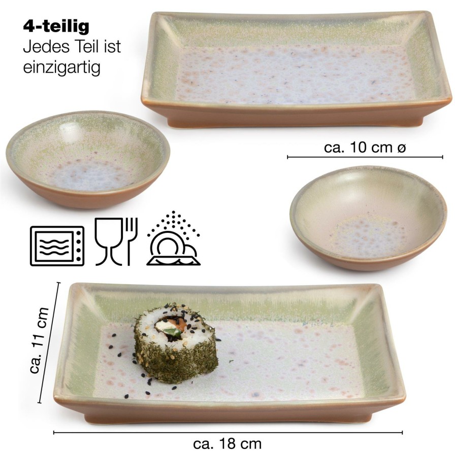 Sushi-Geschirr | Moritz UND Moritz 4X Sushi Teller Beige-Lila Asia Geschirr Set Reaktiv