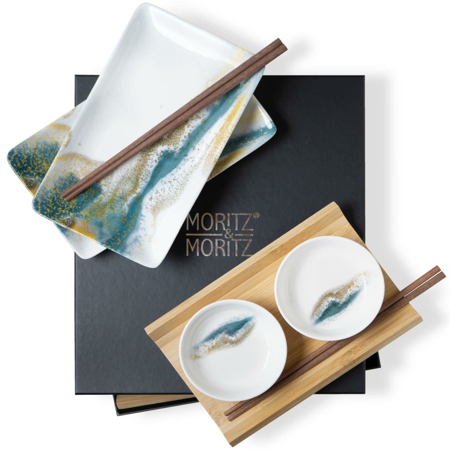 Sushi-Geschirr | Moritz UND Moritz Sushi Set 10Tlg Marmor Grun / Gold