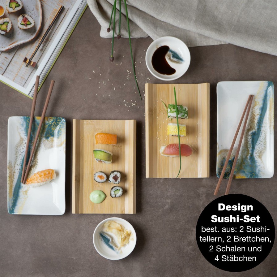 Sushi-Geschirr | Moritz UND Moritz Sushi Set 10Tlg Marmor Grun / Gold