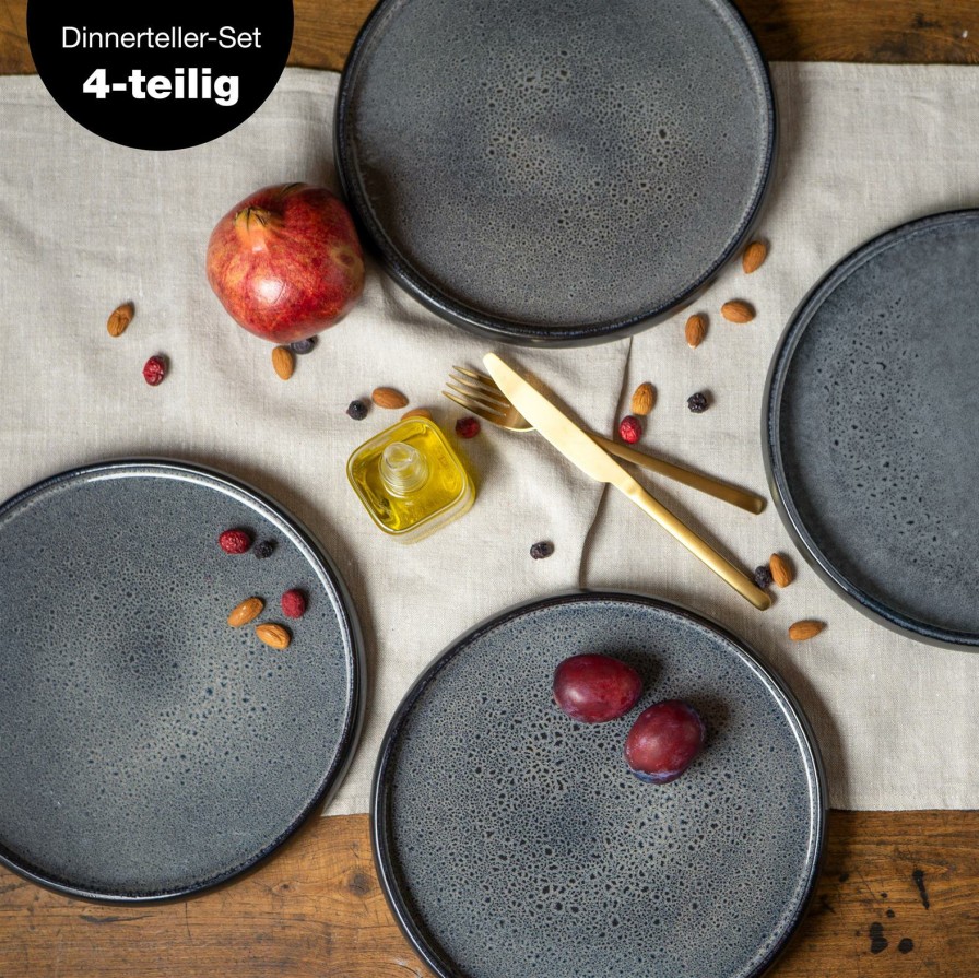 Teller | Moritz UND Moritz Solid 4X Dinner Teller Grau Geschirr Set Reaktiv