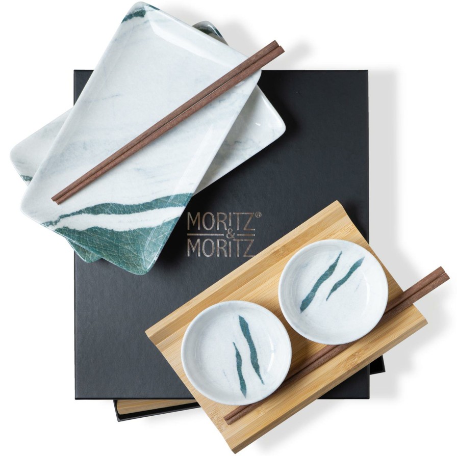 Sushi-Geschirr | Moritz UND Moritz Sushi Set 10Tlg Marmor Grun / Weis