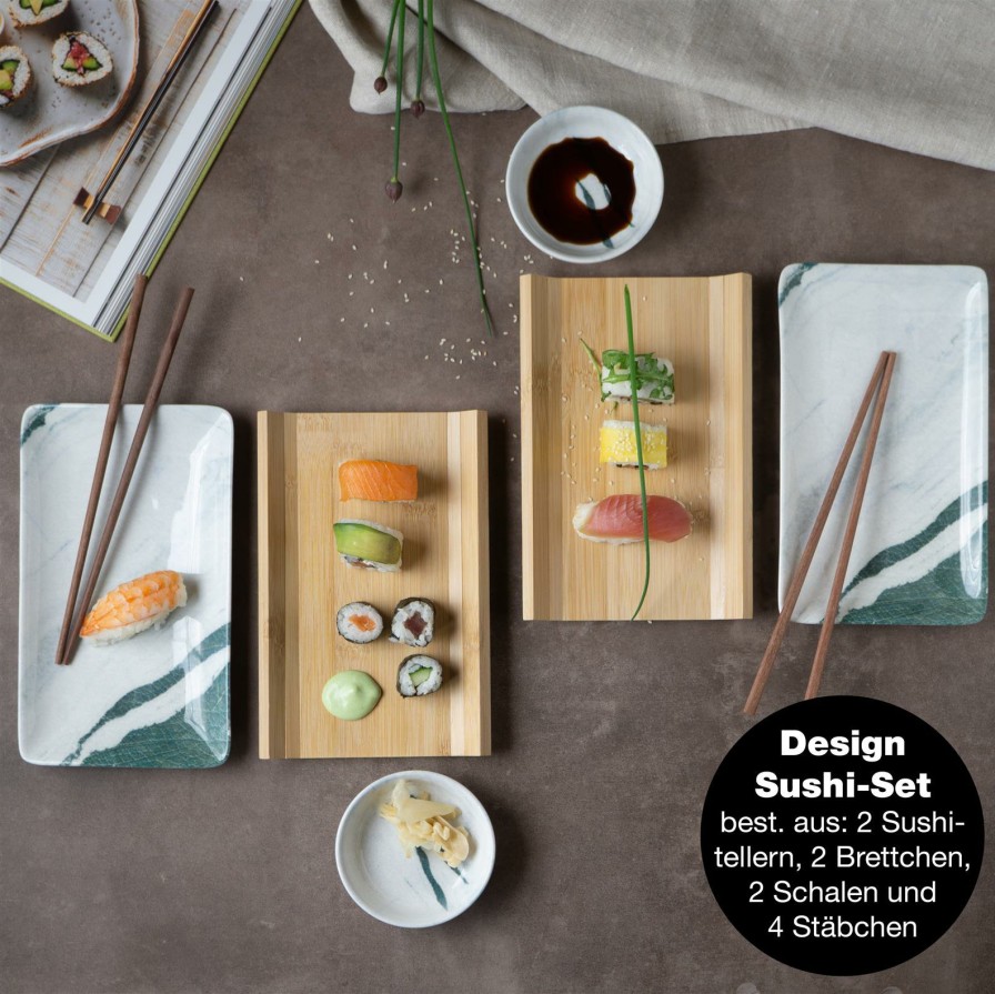 Sushi-Geschirr | Moritz UND Moritz Sushi Set 10Tlg Marmor Grun / Weis