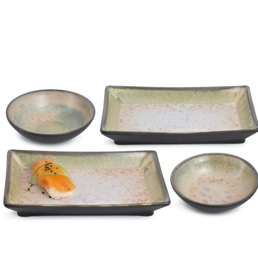 Sushi-Geschirr | Moritz UND Moritz 4X Sushi Teller Lila-Grun Asia Geschirr Set Reaktiv