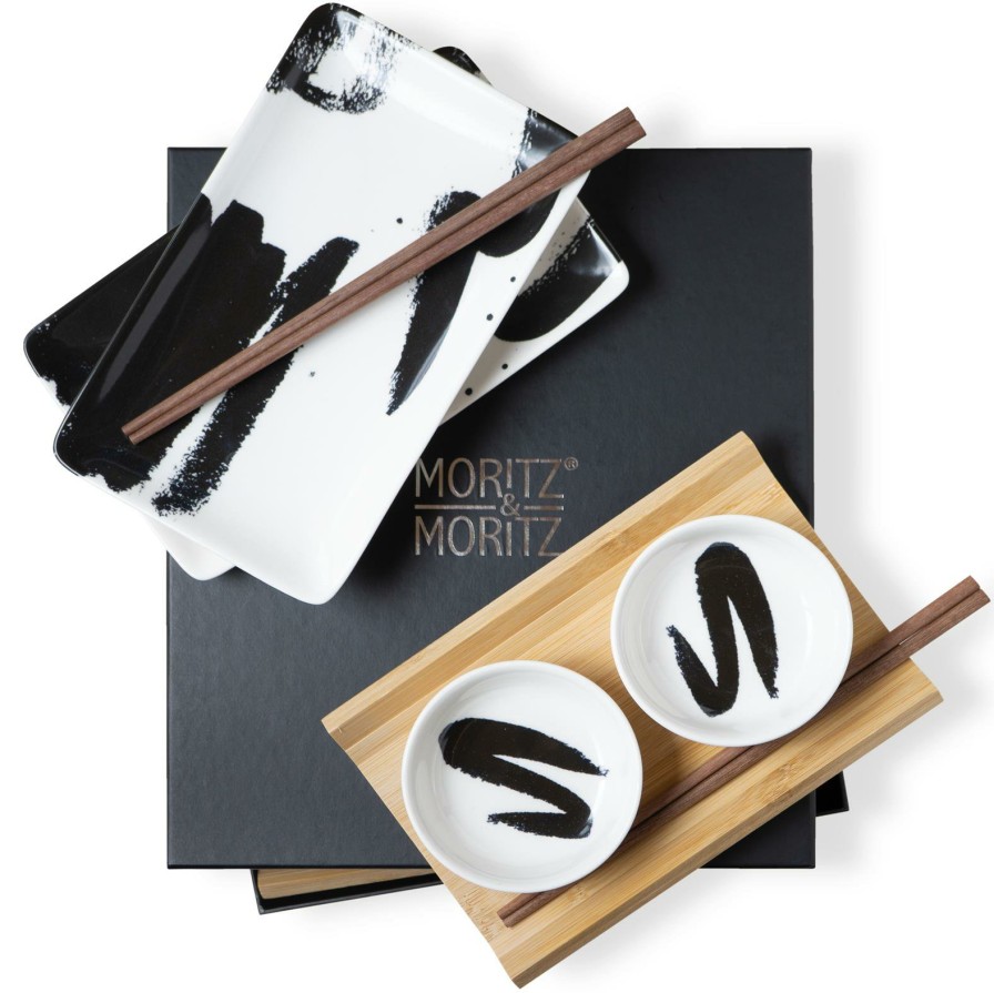 Sushi-Geschirr | Moritz UND Moritz Sushi Set 10Tlg Pinselstriche Schwarz