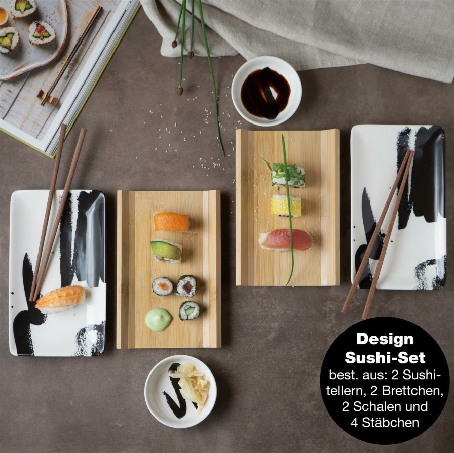 Sushi-Geschirr | Moritz UND Moritz Sushi Set 10Tlg Pinselstriche Schwarz