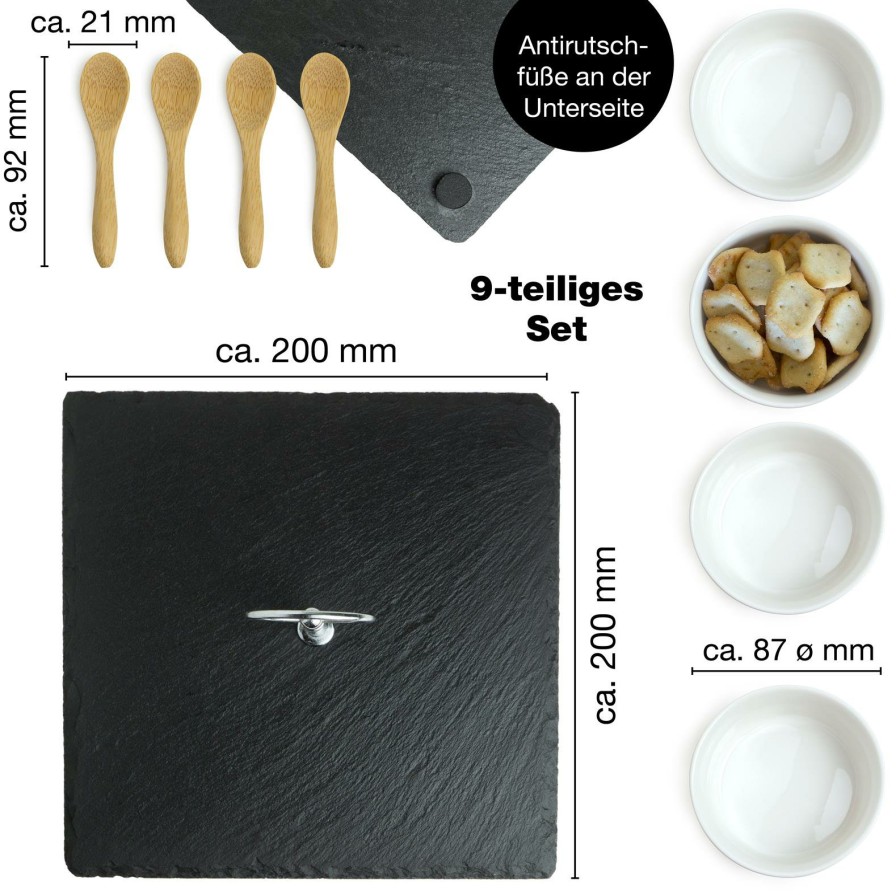 Dipschalen | Moritz UND Moritz Schieferset Cardamon Schieferplatte Mit 4 Runden Schalen