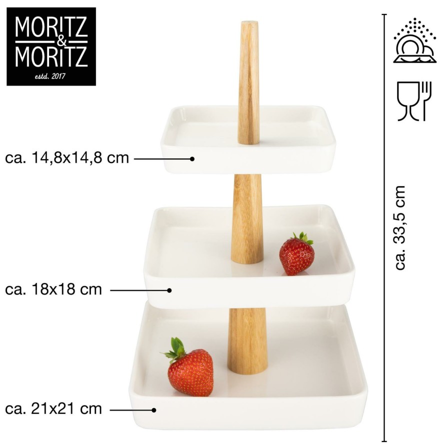 Etageren | Moritz UND Moritz Etagere Eckig 3-Stufig Weis Mit Holz Stange